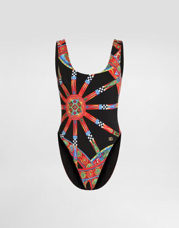 Dolce & Gabbana Bañador olímpico de una pieza con estampado carretto Multicolor O9C28JON0HE