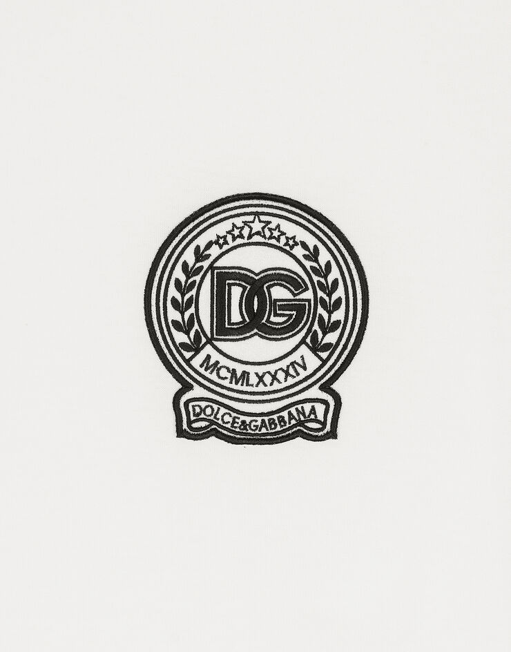 Dolce & Gabbana T-Shirt aus bedruckter Baumwolle mit Logostickerei Weiss G8PN9ZG7NYE