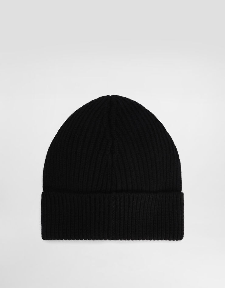 Dolce & Gabbana Gorro de lana y cachemira con placa con logotipo Negro GXK63TJEMQ5
