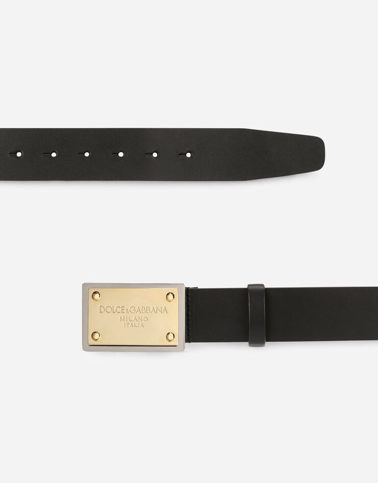 Lux leather belt with branded buckle in Black for Men | Dolce&Gabbana®