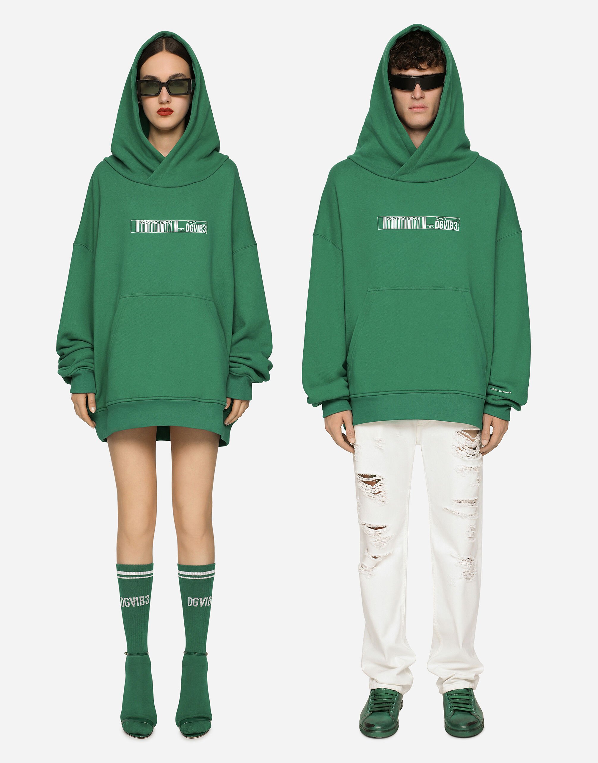 Dolce & Gabbana Oversize cotton jersey hoodie with DGVIB3 print Green F9R71TG7K3E