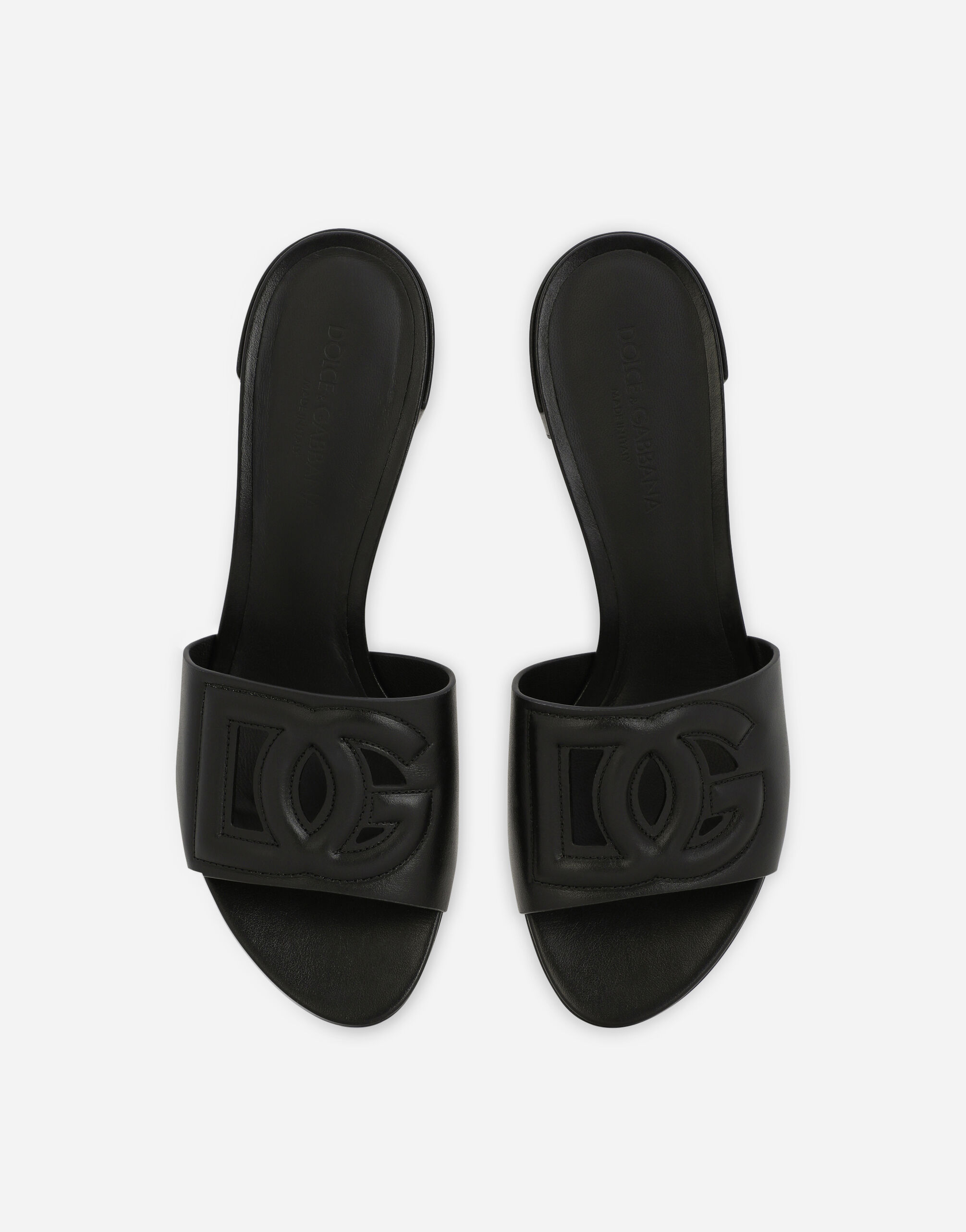 ブラックのウィメンズ スライドサンダル カーフスキン DGロゴ | Dolce&Gabbana®