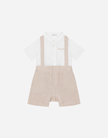 Dolce & Gabbana Linen onesie with straps and Dolce&Gabbana logo White L1JOAAG7N9U