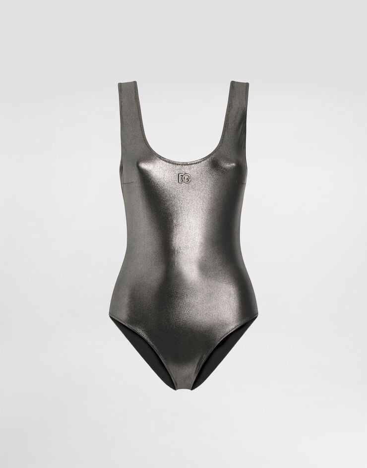 Dolce & Gabbana KIM DOLCE&GABBANA Foiled racer-style swimsuit Silver O9A46JFUGQY