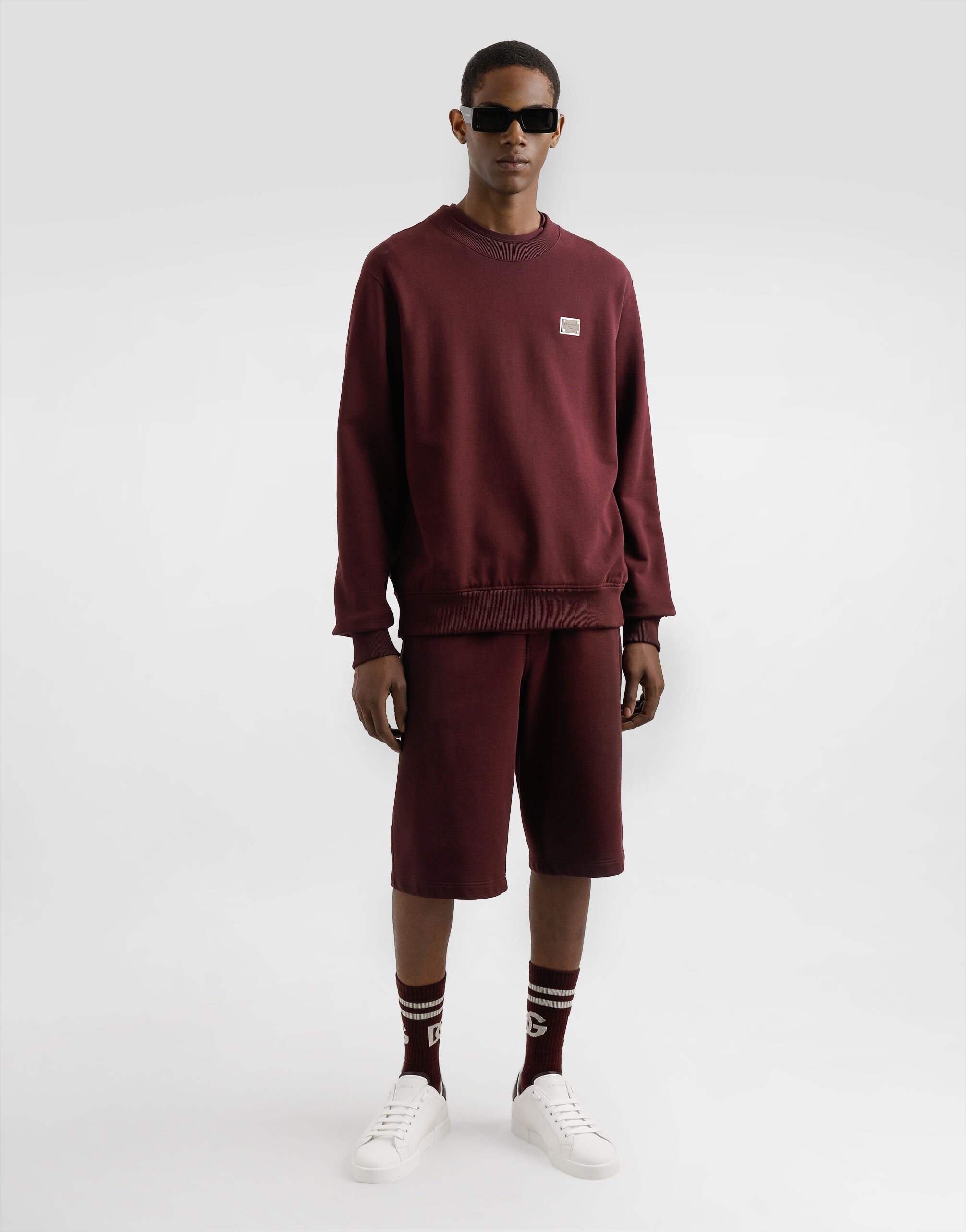 Cotton T-shirt with tag in Bordeaux for Men | Dolce&Gabbana® US