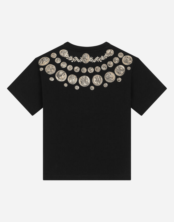 DolceGabbanaSpa Short-sleeved jersey T-shirt with coin print Black L4JTEYG7J8H