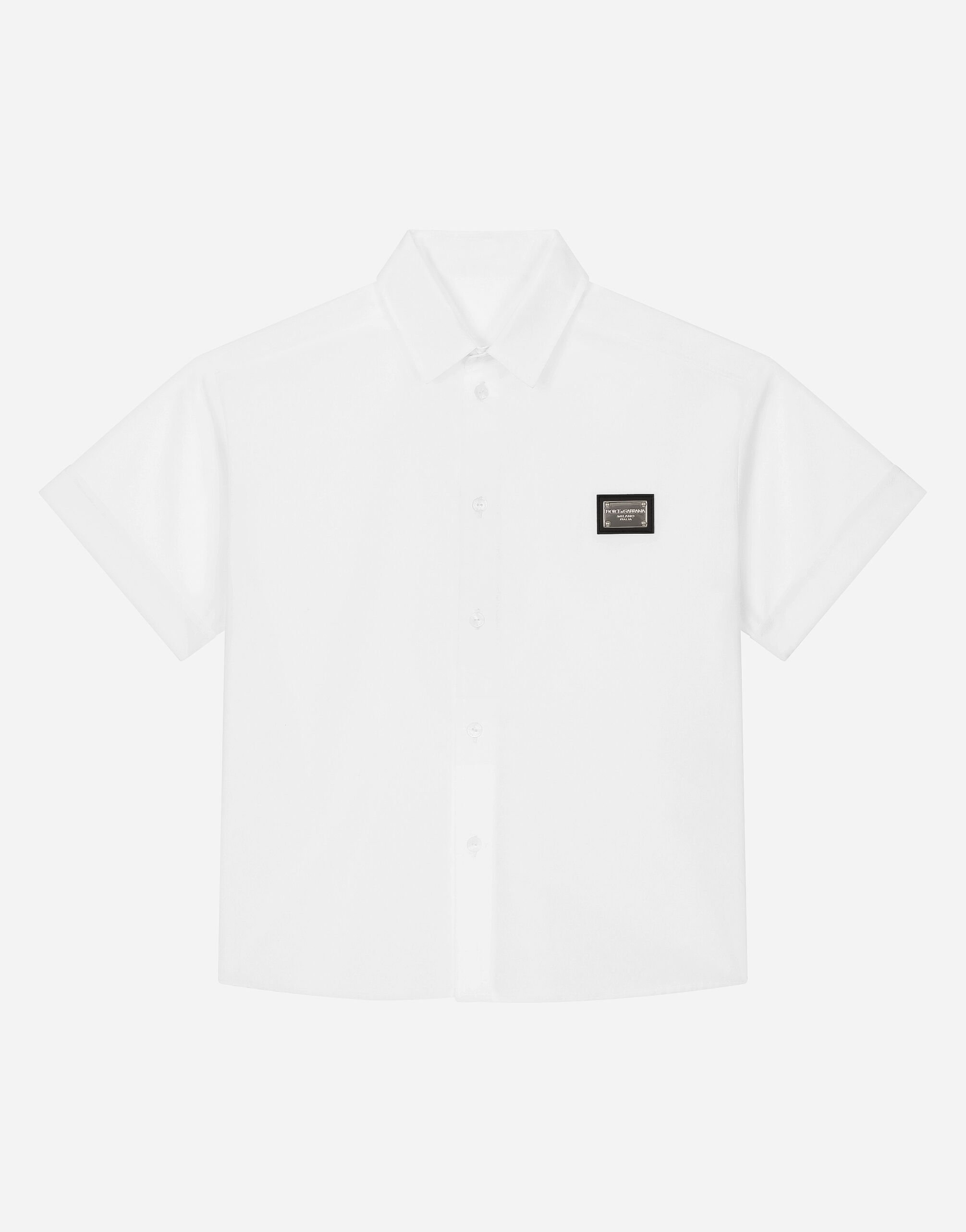 Dolce & Gabbana قميص بوبلين ببطاقة شعار بيج L43S74G7NWW