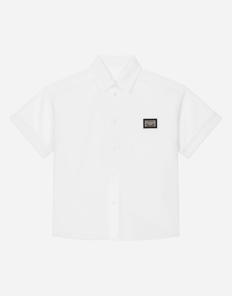 DolceGabbanaSpa Hemd aus Popeline mit Logoplakette Weiss L43S82G7J3E