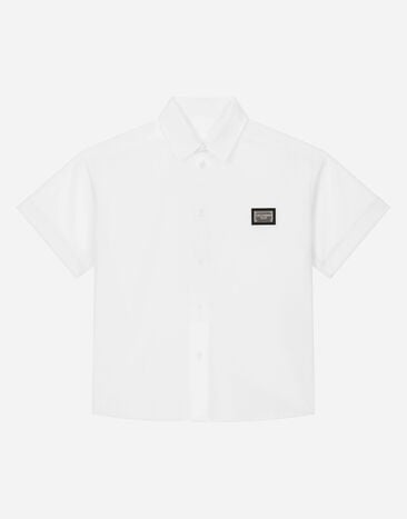 Dolce & Gabbana قميص بوبلين ببطاقة شعار مطبعة L4JTHQG7L7H