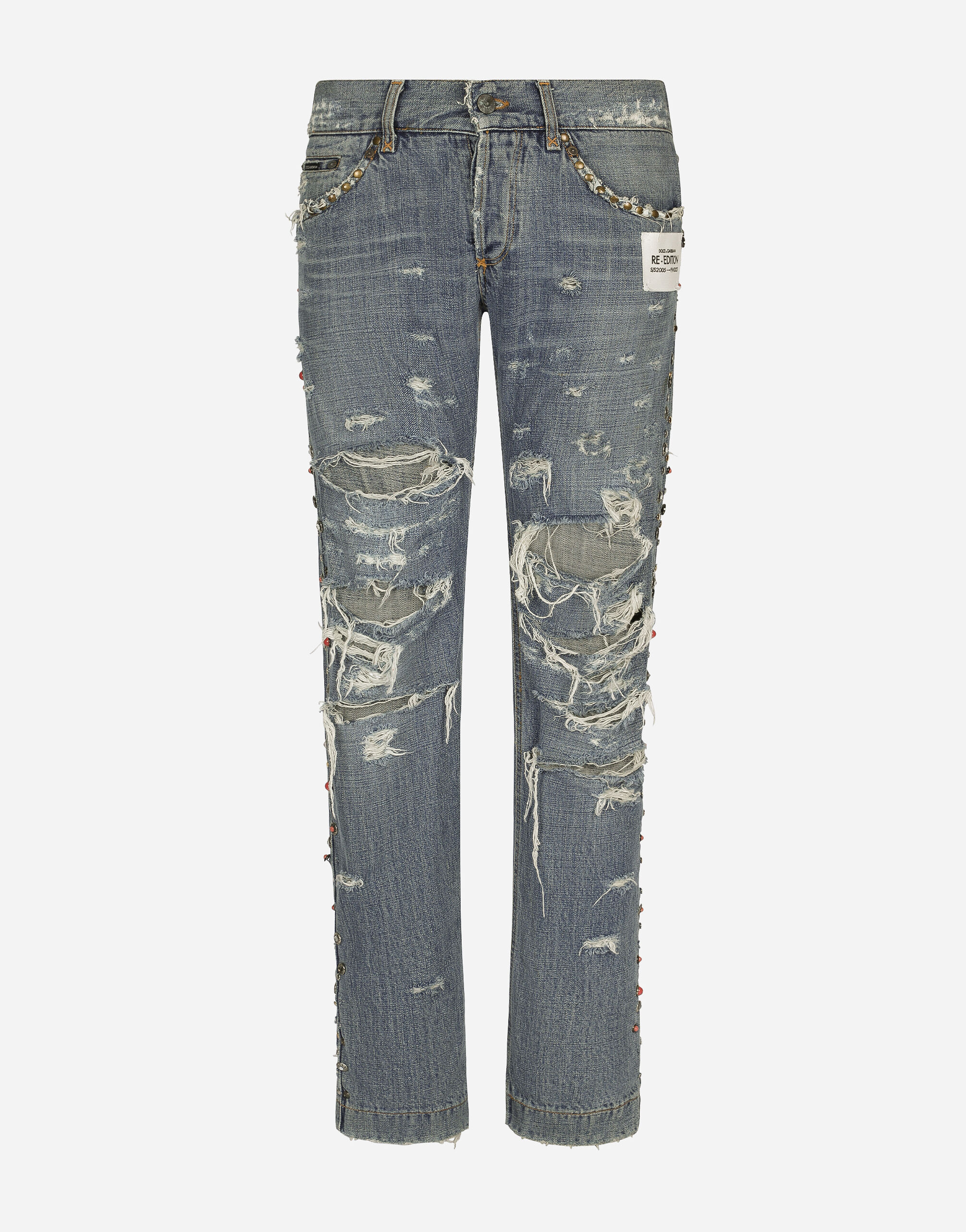 Dolce&Gabbana Washed denim jeans with studs and rips Multicolor G038TTFJPAF