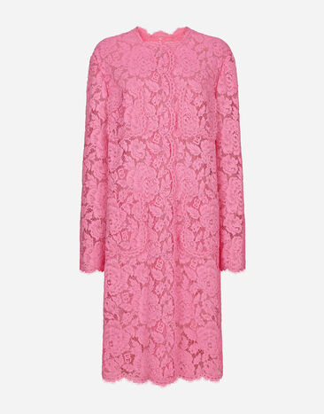 Dolce & Gabbana Cappotto in pizzo cordonetto floreale logato Rosa F79DATFMMHN