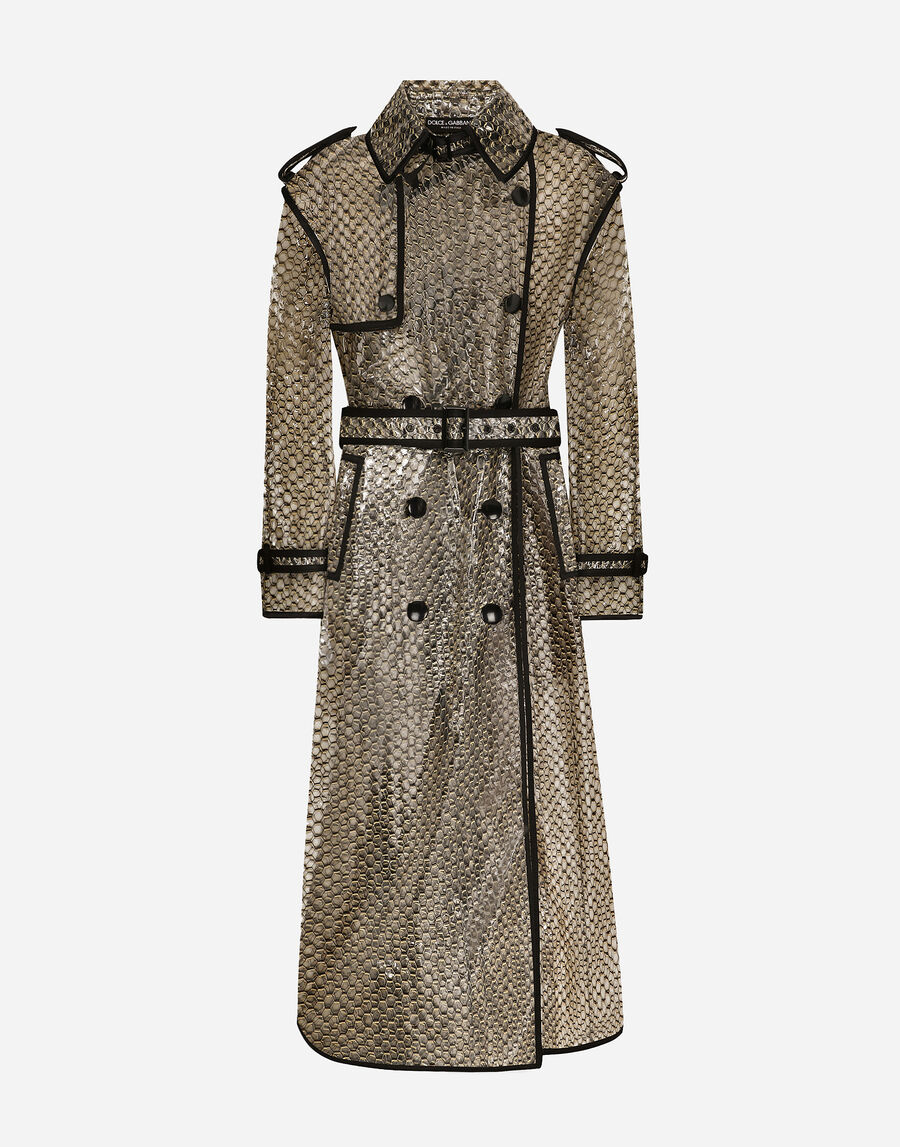 PVC-bonded lurex mesh trench coat