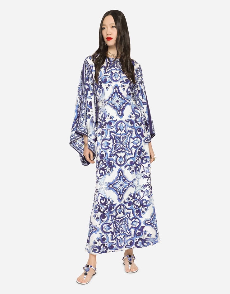 Dolce & Gabbana Long majolica-print charmeuse dress Multicolor F69D5THPABO