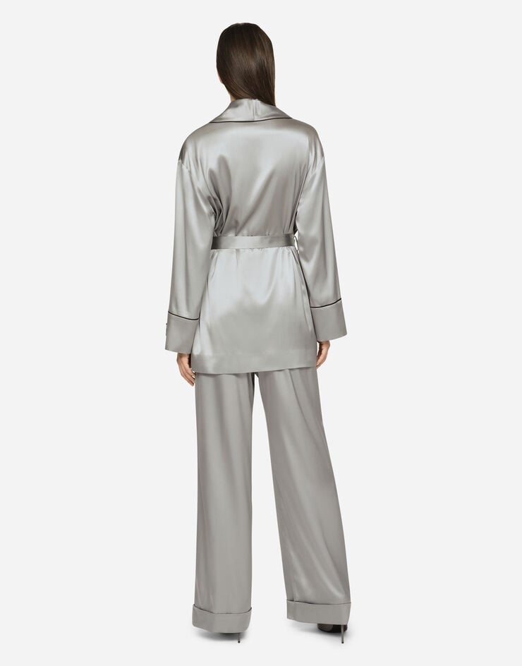 Dolce & Gabbana KIM DOLCE&GABBANA Satin pajama shirt with belt Grey F26U3TFUACD