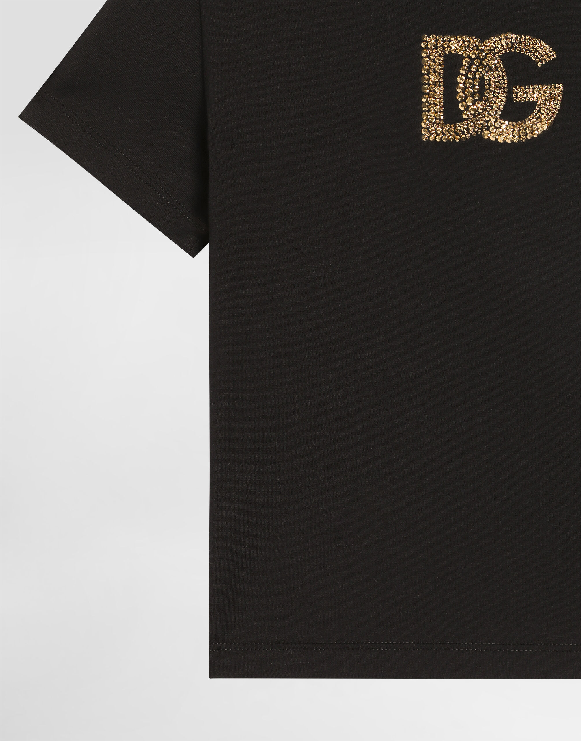 Blackのガールズ Jersey t-shirt with rhinestones and dg logo