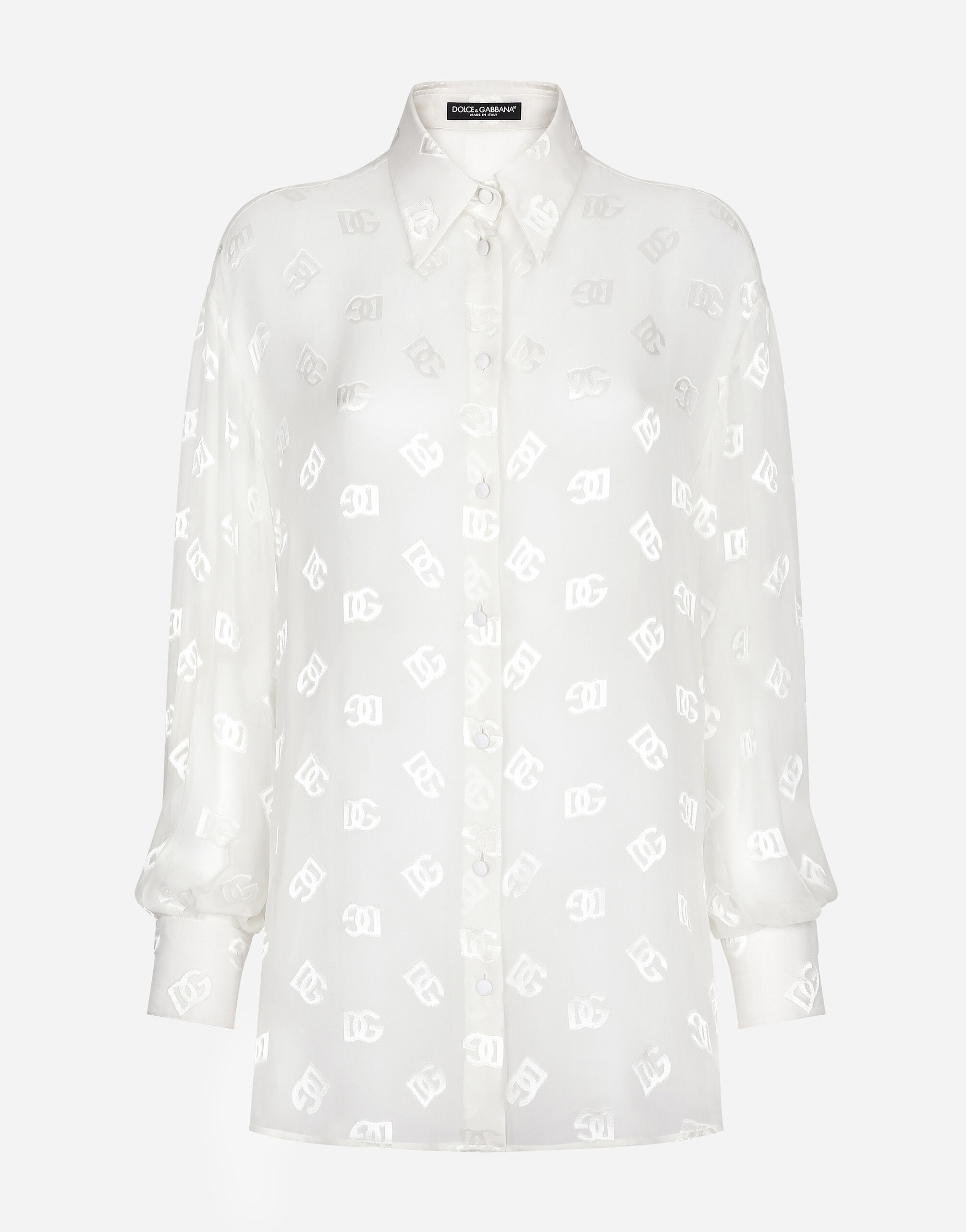 Dolce & Gabbana Dévoré silk shirt with DG logo Gold WRQA1GWQC01