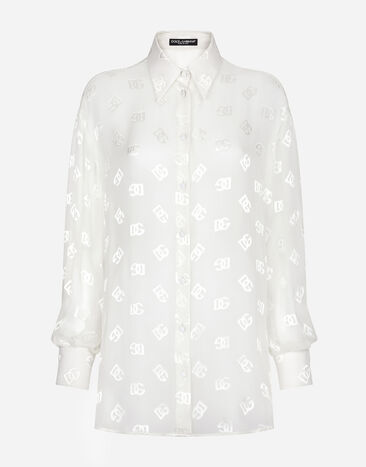Dolce & Gabbana Dévoré silk shirt with DG logo White F8T00TGDCBQ