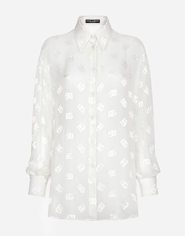 Dolce & Gabbana قميص من حرير ديفوريه بشعار DG أسود F26X8TFMMHN