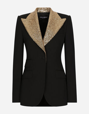 Dolce & Gabbana Veste droite Turlington en laine avec revers pailletés Argent BB7116AY828