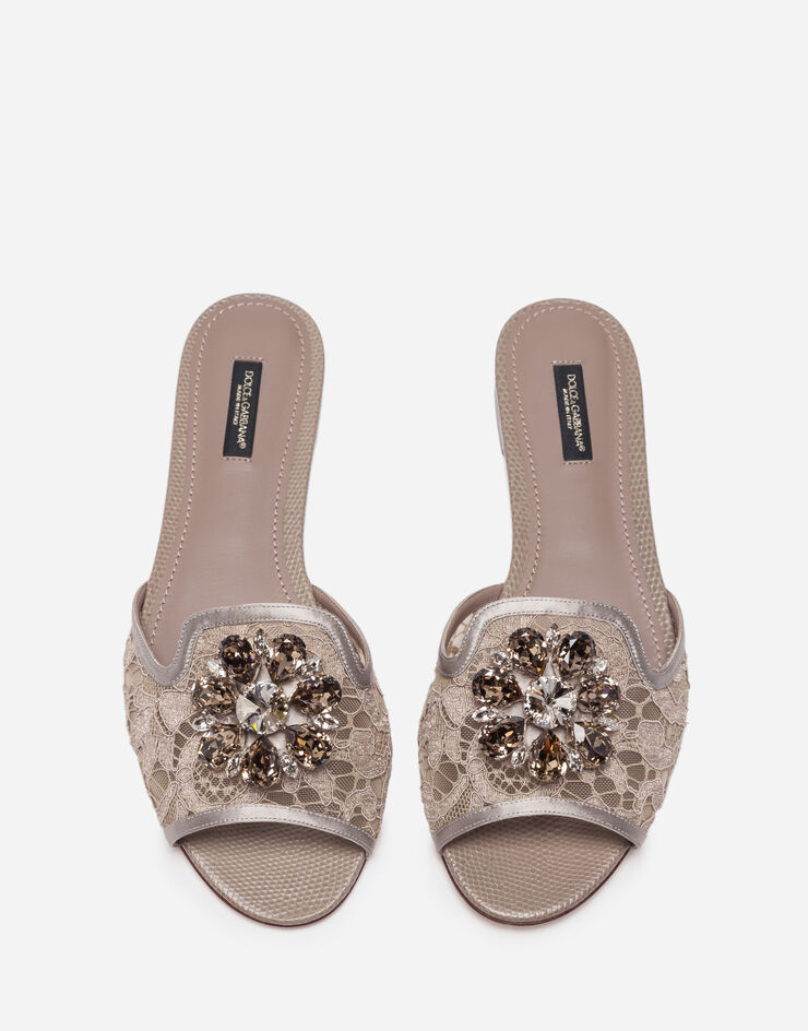 Dolce & Gabbana Lace rainbow slides with brooch detailing Sand CQ0023AG667