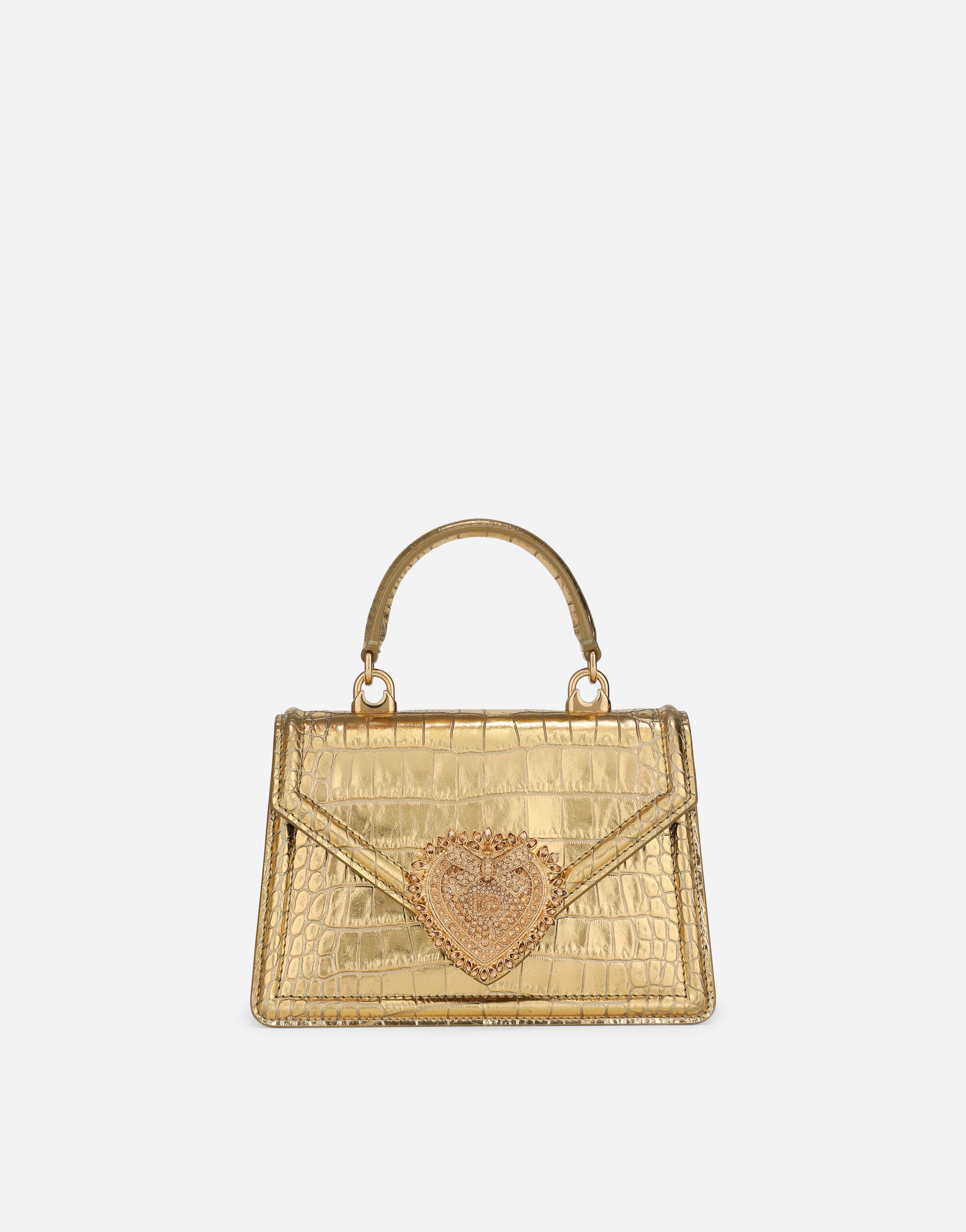 Small Devotion bag in foiled crocodile print in Gold for Women Dolce Gabbana