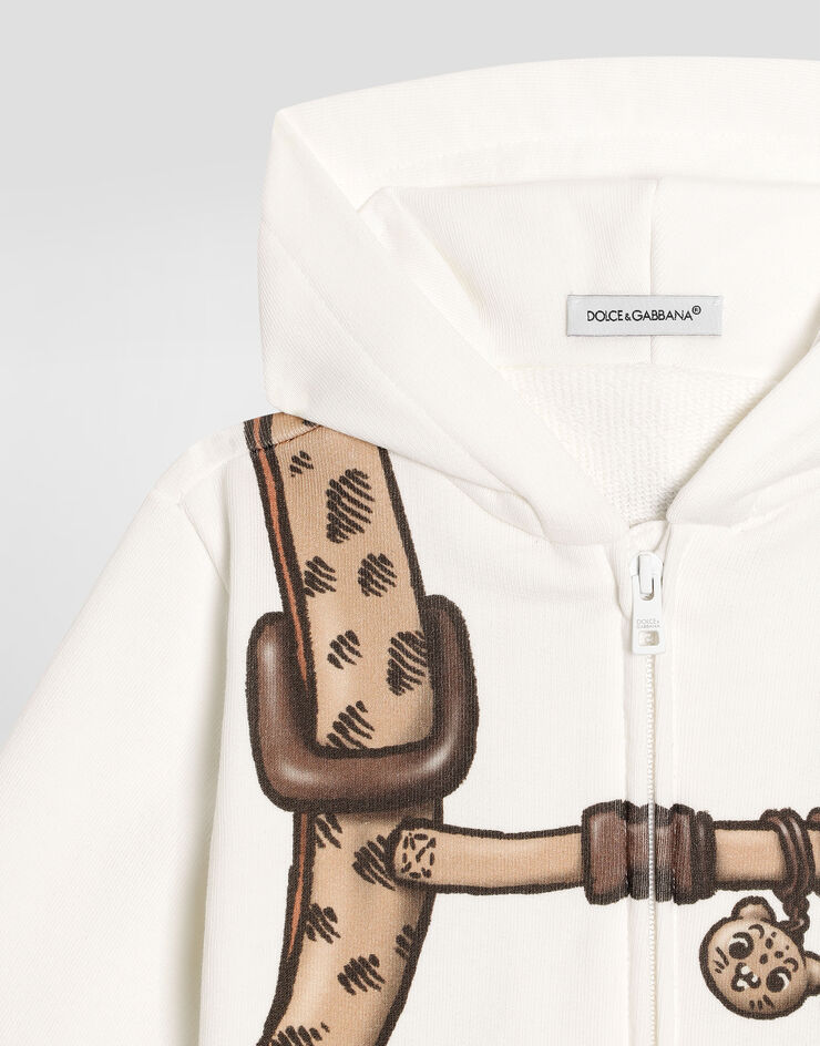 Dolce & Gabbana Zipped hoodie with print backpack and DG patch White L1JWITG7PJC