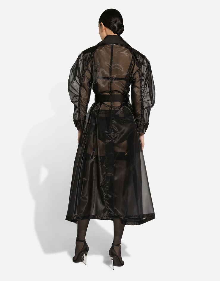 Dolce & Gabbana Technical organza trench coat with gathered sleeves Black F0D1OTFUMG9