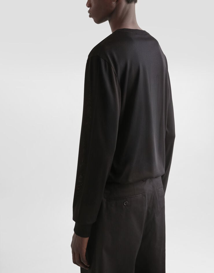 Dolce & Gabbana Serafino long sleeve silk t-shirt Black G8SX7ZFU75F