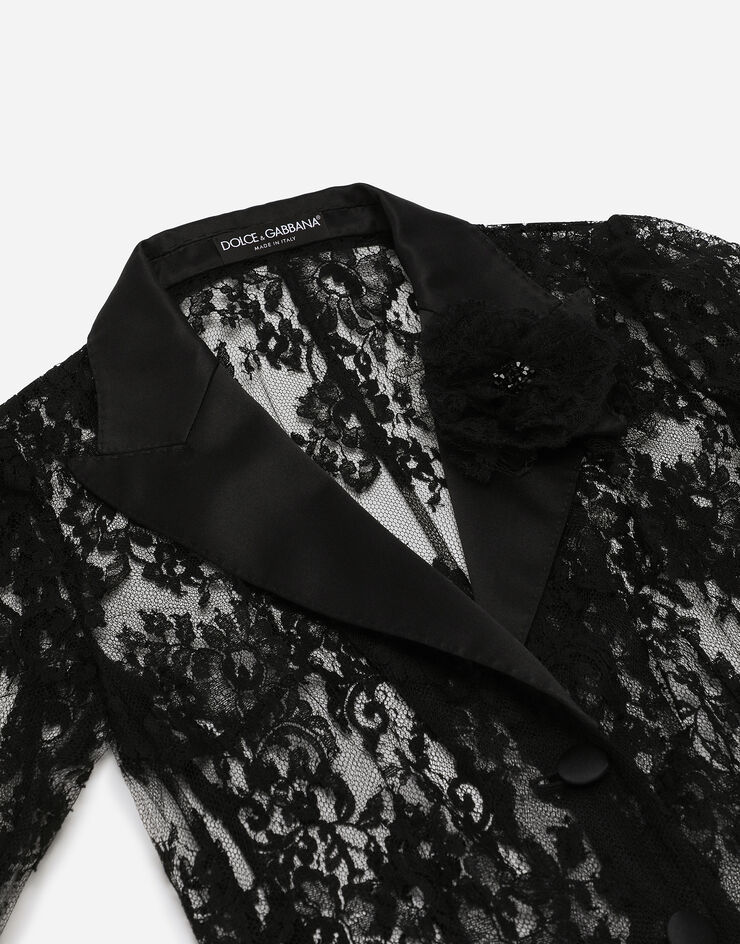 Dolce & Gabbana Veste en dentelle florale avec détails en satin Noir F27AJTHLMO7
