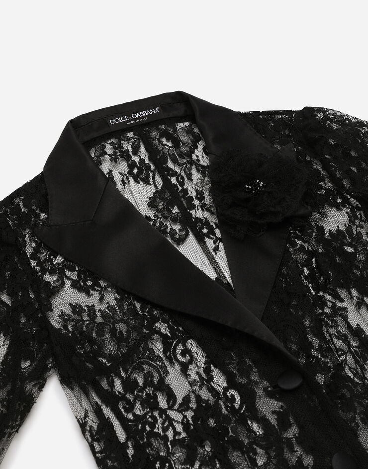 Dolce & Gabbana Chaqueta de encaje floral con detalles de raso Negro F27AJTHLMO7