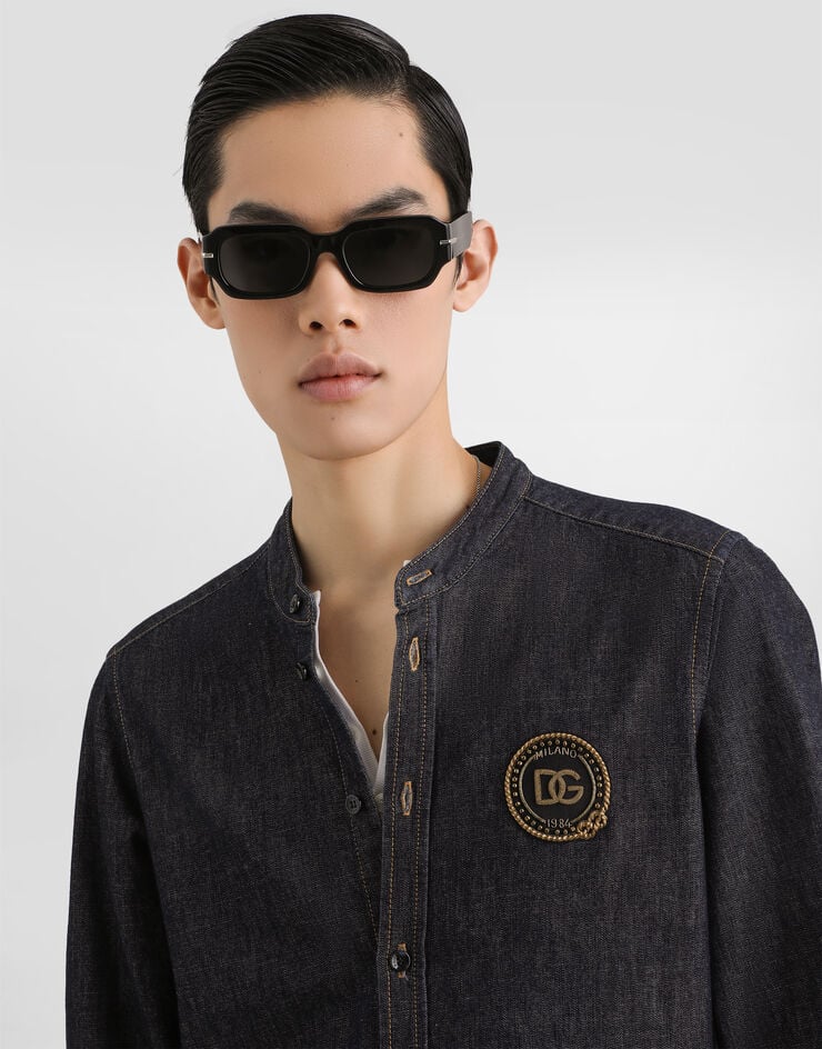 Dolce & Gabbana Denim martini shirt with patch Multicolor G5OX2ZG8PN5