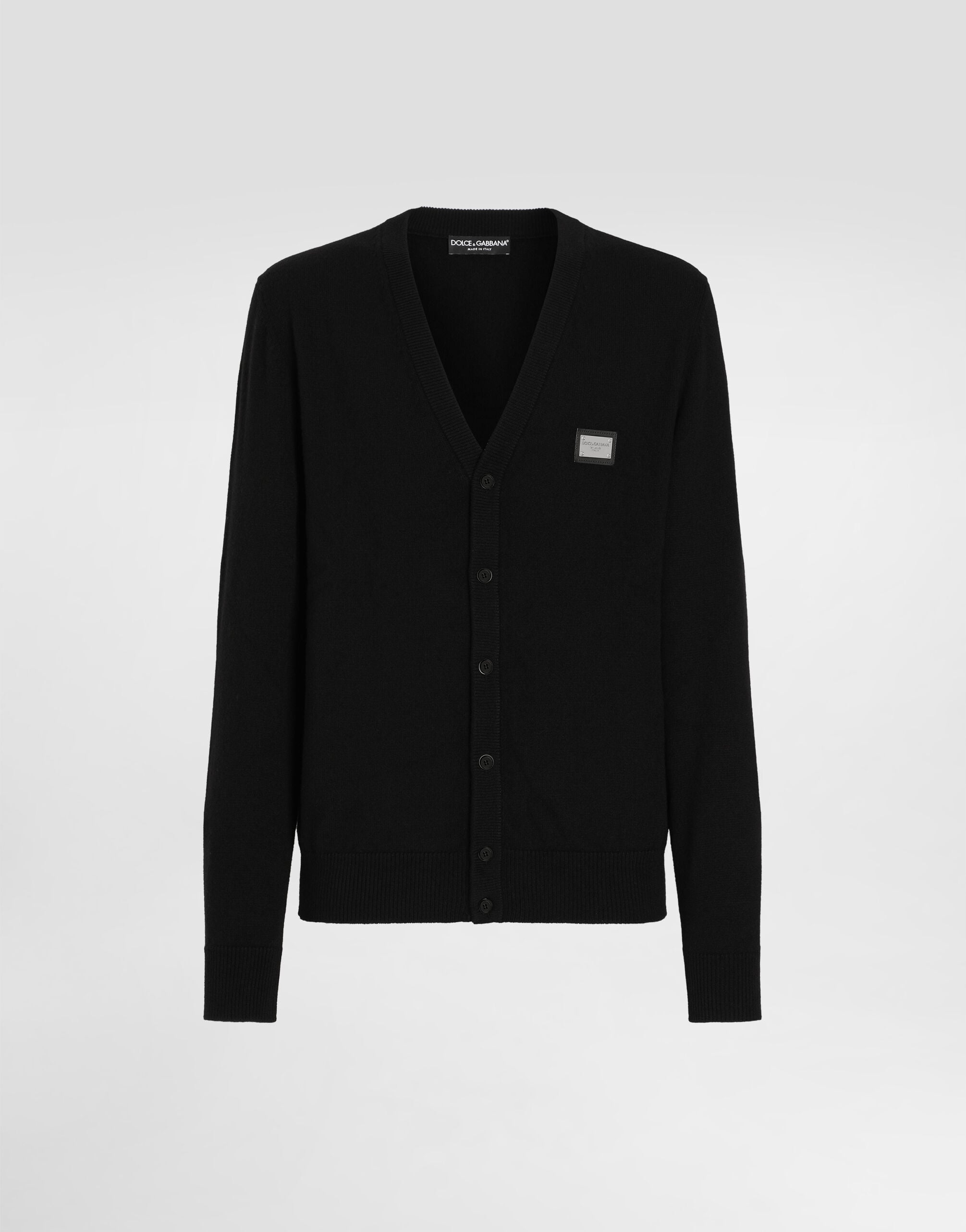 Cashmere and wool cardigan with branded tag in Black for Men