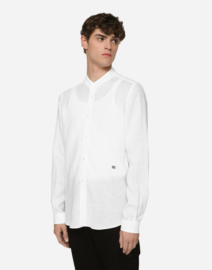 Dolce & Gabbana Linen Martini-fit shirt with DG hardware White G5KC5TFU4IK