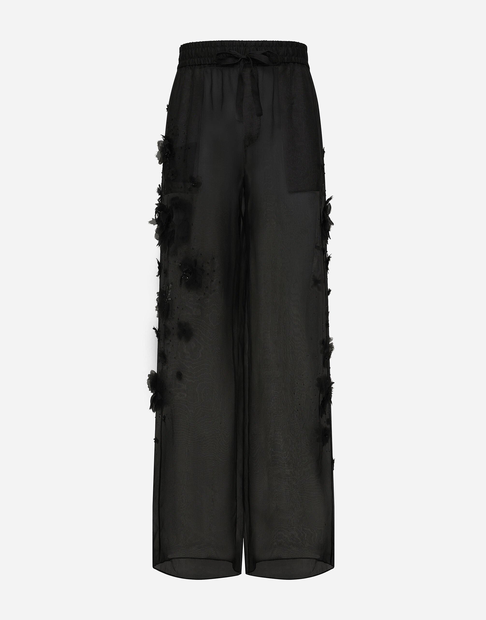 Silk organza jogging pants with embroidery in Black for Men