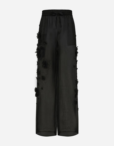 Dolce&Gabbana Silk organza jogging pants with embroidery Black G2SY1THU7PR