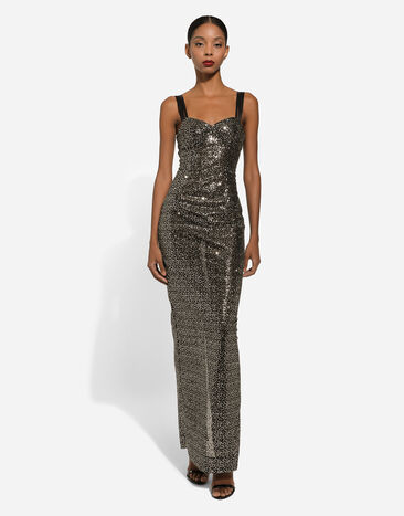 Dolce & Gabbana Long sequined corset dress Black F6DFWTFLSFG