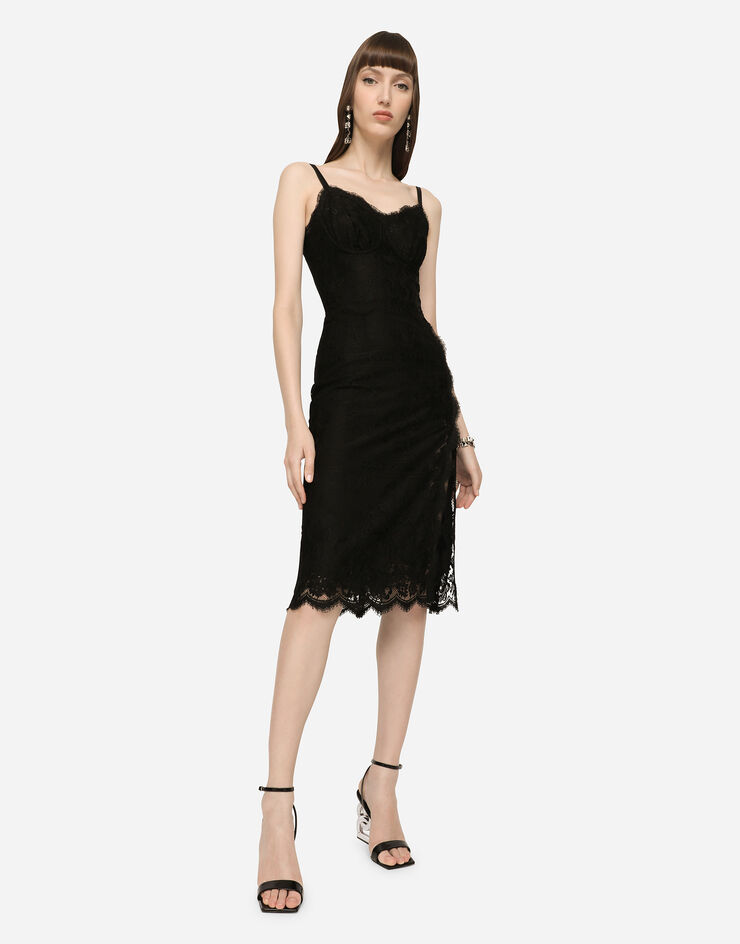 Dolce & Gabbana Платье миди из кружева с двойным фестоном черный F6R1ZTHLMPB