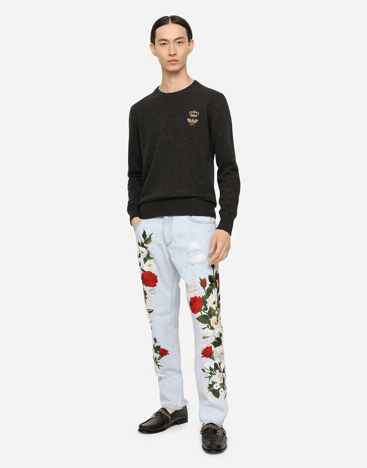Dolce & Gabbana Round-neck wool sweater with embroidery 그레이 GXE63ZJBVB2