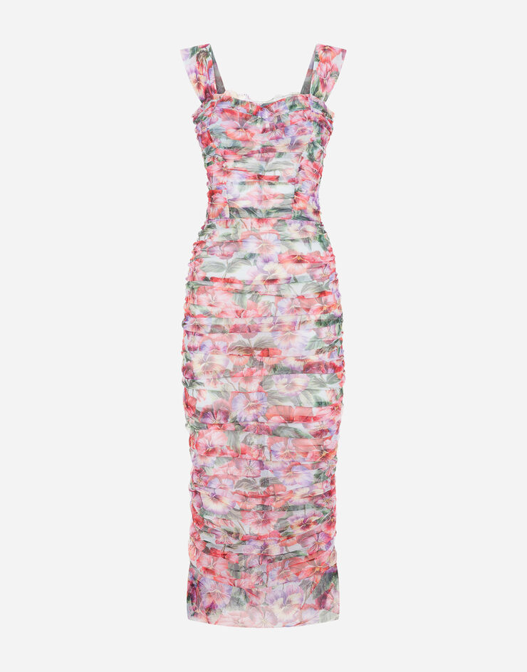 Dolce & Gabbana FORM-FITTING DRESS IN VIOLET-PRINT TULLE ЦВЕТОЧНЫМ ПРИНТОМ F63F9TFSEHL