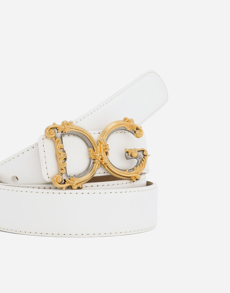 Dolce & Gabbana 로고 카프스킨 벨트 화이트 BE1348AZ831