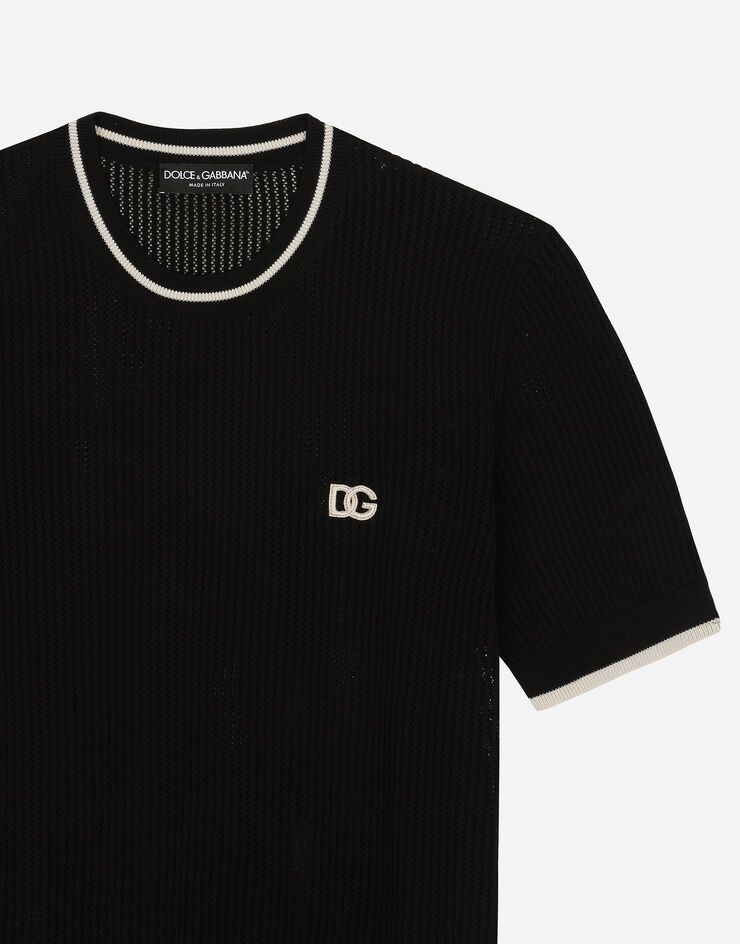 Dolce & Gabbana Round-neck cotton sweater with DG logo Black GXX03ZJBCDS