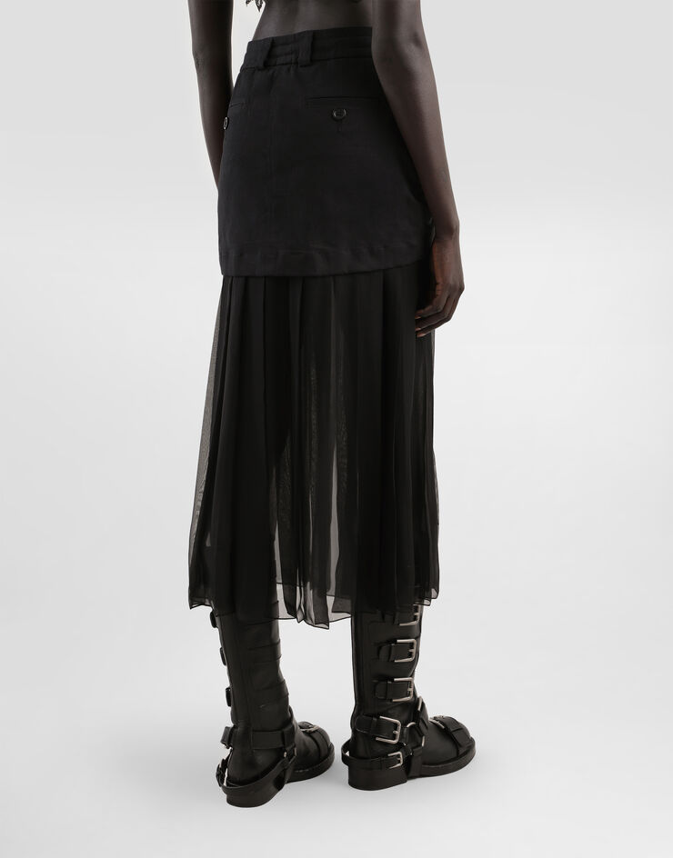 Dolce & Gabbana Twill midi skirt with chiffon Black F4DAOTGDDHV