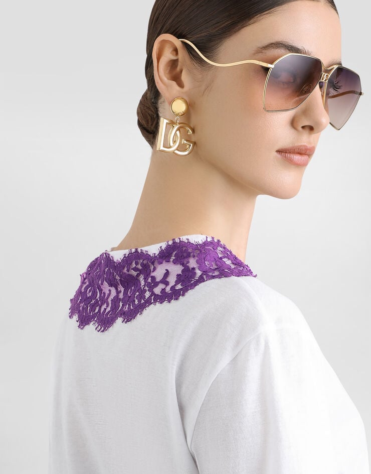Dolce & Gabbana Jersey t-shirt with lace and DG patch White F8G99ZGDDBP