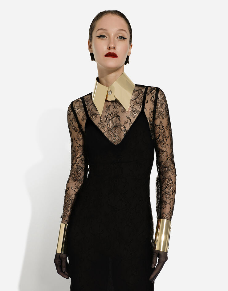 Dolce & Gabbana Fil-Coupé-Longuette-Kleid aus Chantilly-Spitze Schwarz F6DEHTHLM9O