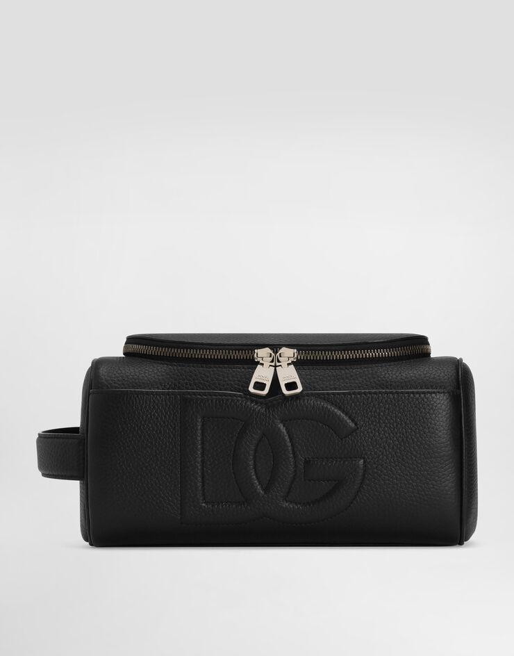 Dolce & Gabbana Neceser en piel de becerro con estampado de ciervo Negro BT3338AT489
