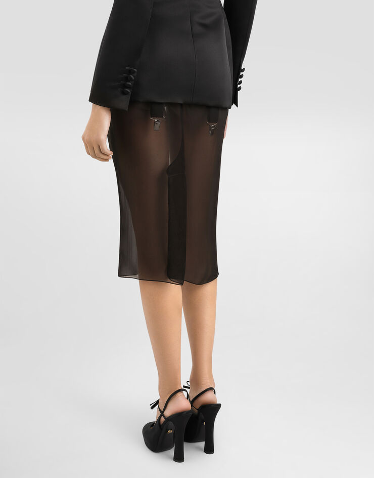 Dolce & Gabbana Jupe mi-longue en voile de mousseline Noir F4BBYTFUAA1