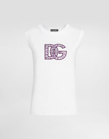 Dolce & Gabbana Camiseta sin mangas con estampado de mayólica White F8V61ZGDC6U