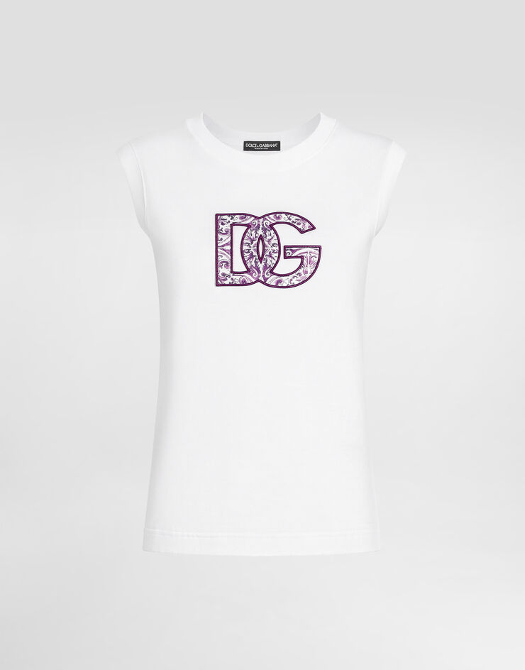 Dolce & Gabbana Camiseta sin mangas con estampado de mayólica White F8V61ZGDC6U
