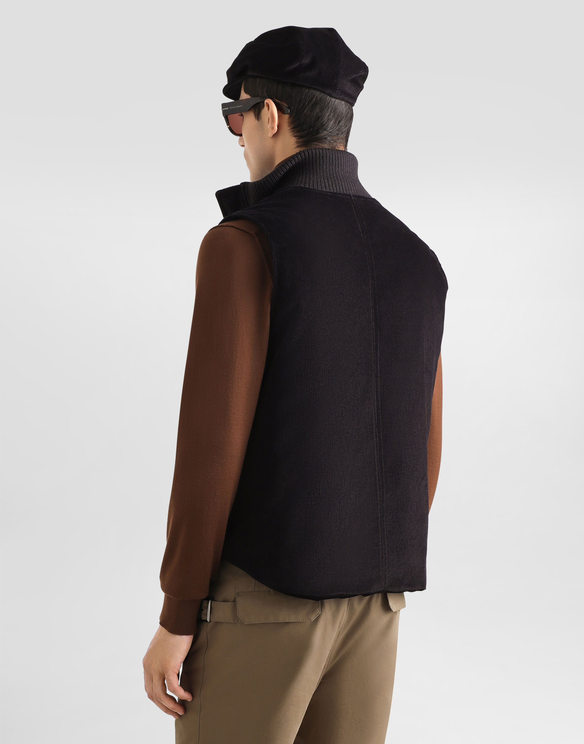 Sleeveless fine-wale corduroy gilet in Brown for Men
