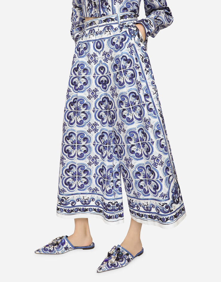 Dolce&Gabbana Culotte-Hose aus Popeline Majolika-Print Mehrfarbig FTA5NTHH5AT